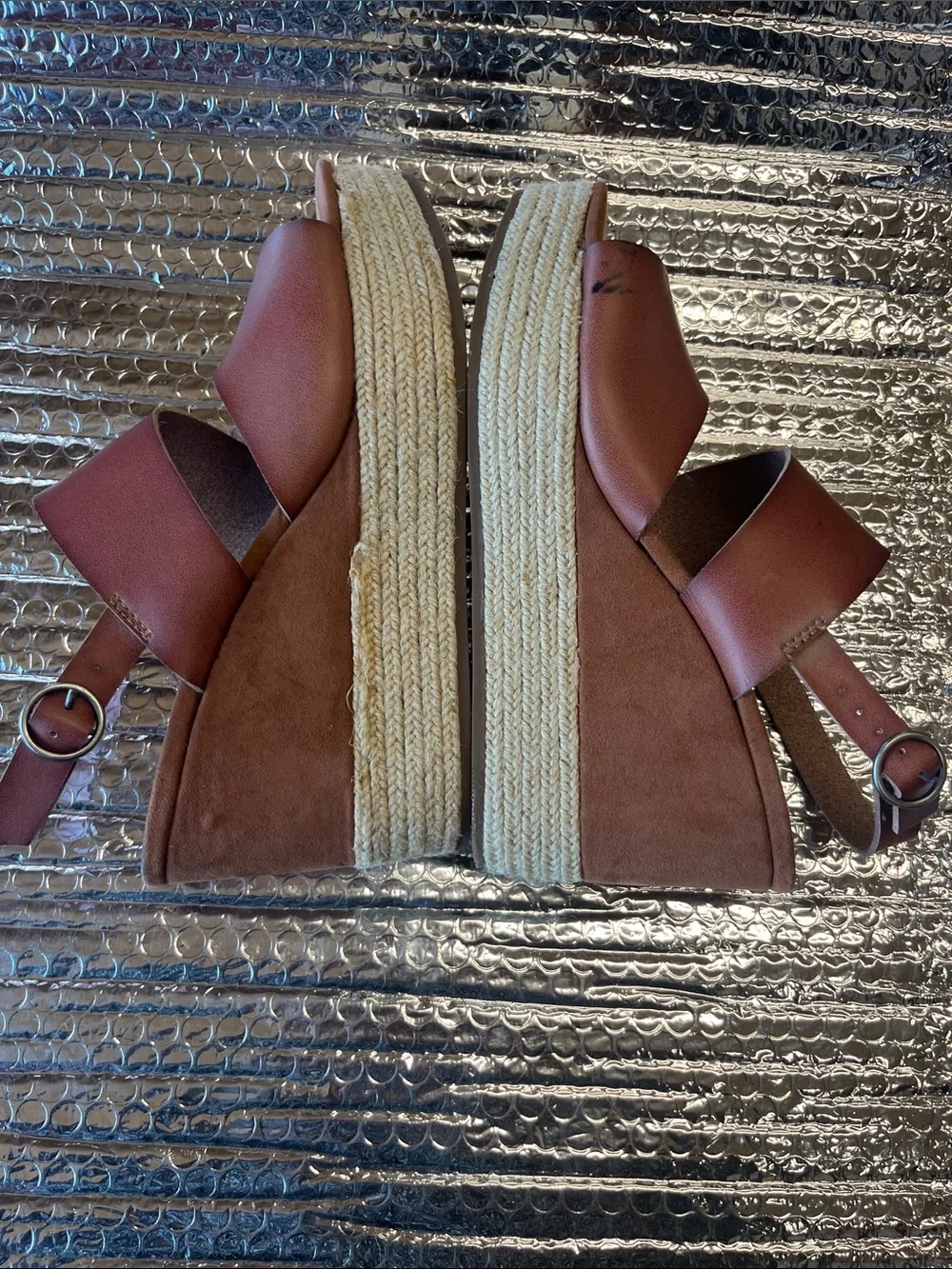 Dolce Vita Brown Leather Espadrille Platform Wedge Sandals
